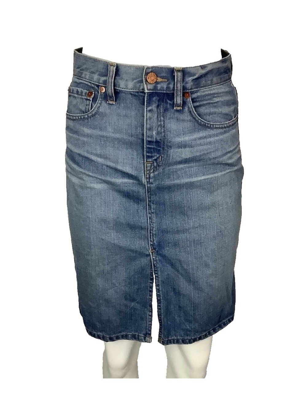 Madewell Sz 26 100% Cotton Slit Front A-Line Denim Medium Wash Skirt Blue - Picture 2 of 6